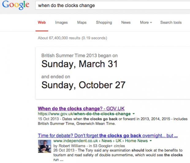 When do the clocks change: Google Search