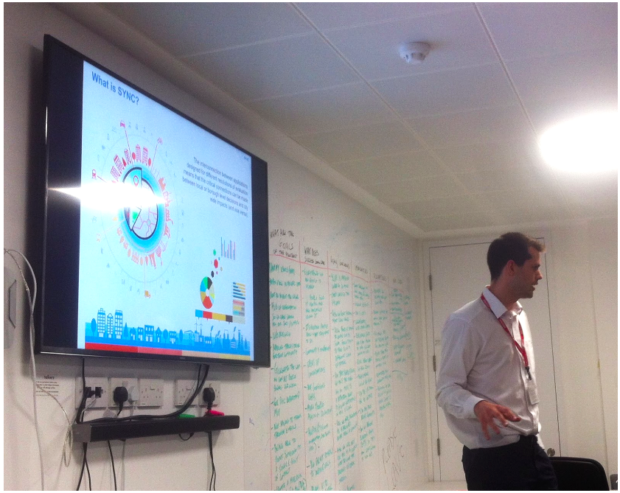 Peter Ferguson from Centre for Advanced Spatial Analysis at the Show & tell talking about the synergistic cities concept they are calling 'SYNC'.