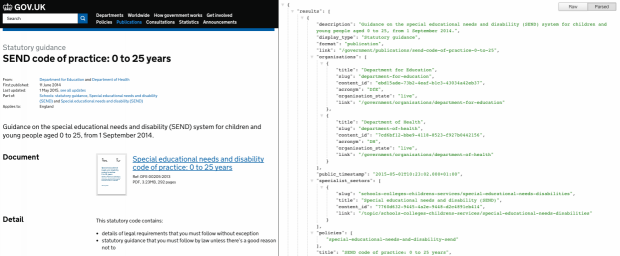 API data for a GOV.UK page