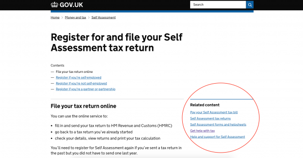 A screenshot of a GOV.UK page with related content links highlighted on the right-hand side