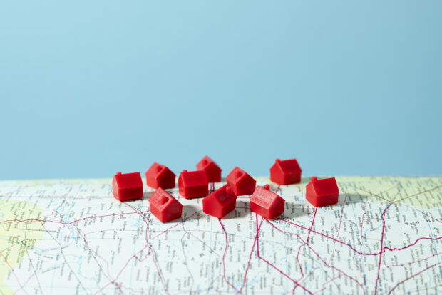 Red Houses on a paper map