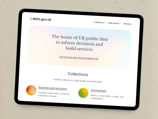 Image showing a tablet with the data.gov.uk home page on